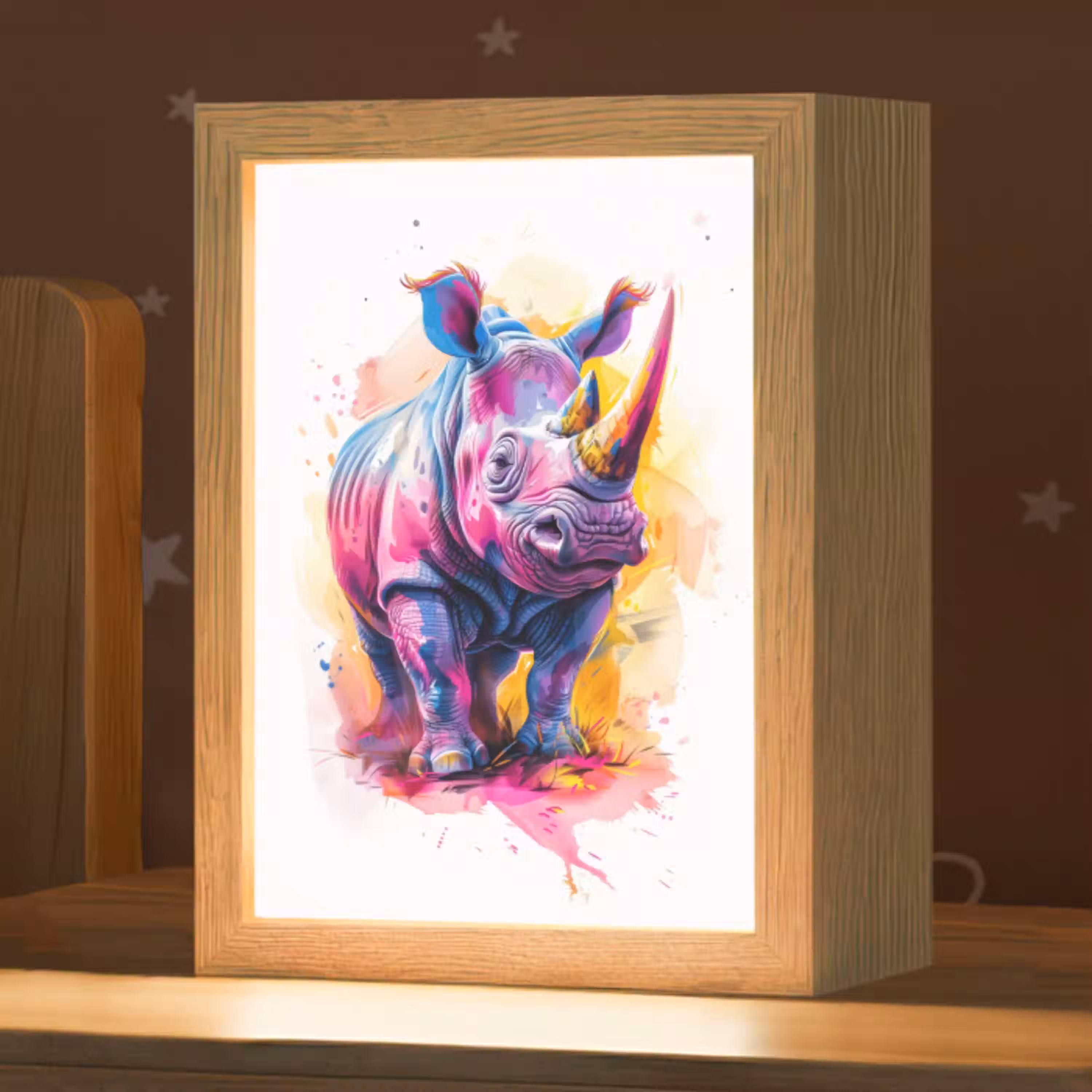 Neushoorn - Kleurrijk - Verf - Dieren Light Box met kabel klein -zzz_3d_website