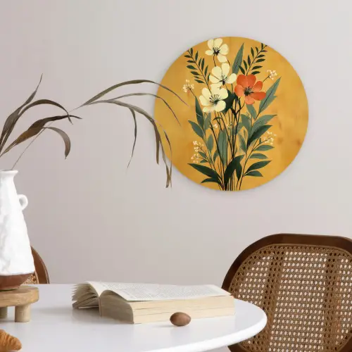 Bladeren - Boeket - Bloemen - Geel Wandcirkel plexiglas klein -sfeer4