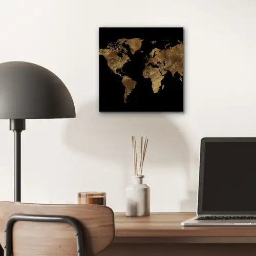 Wereldkaart - Goud - Luxe - Aarde - Zwart aluminium wit klein -sfeer5