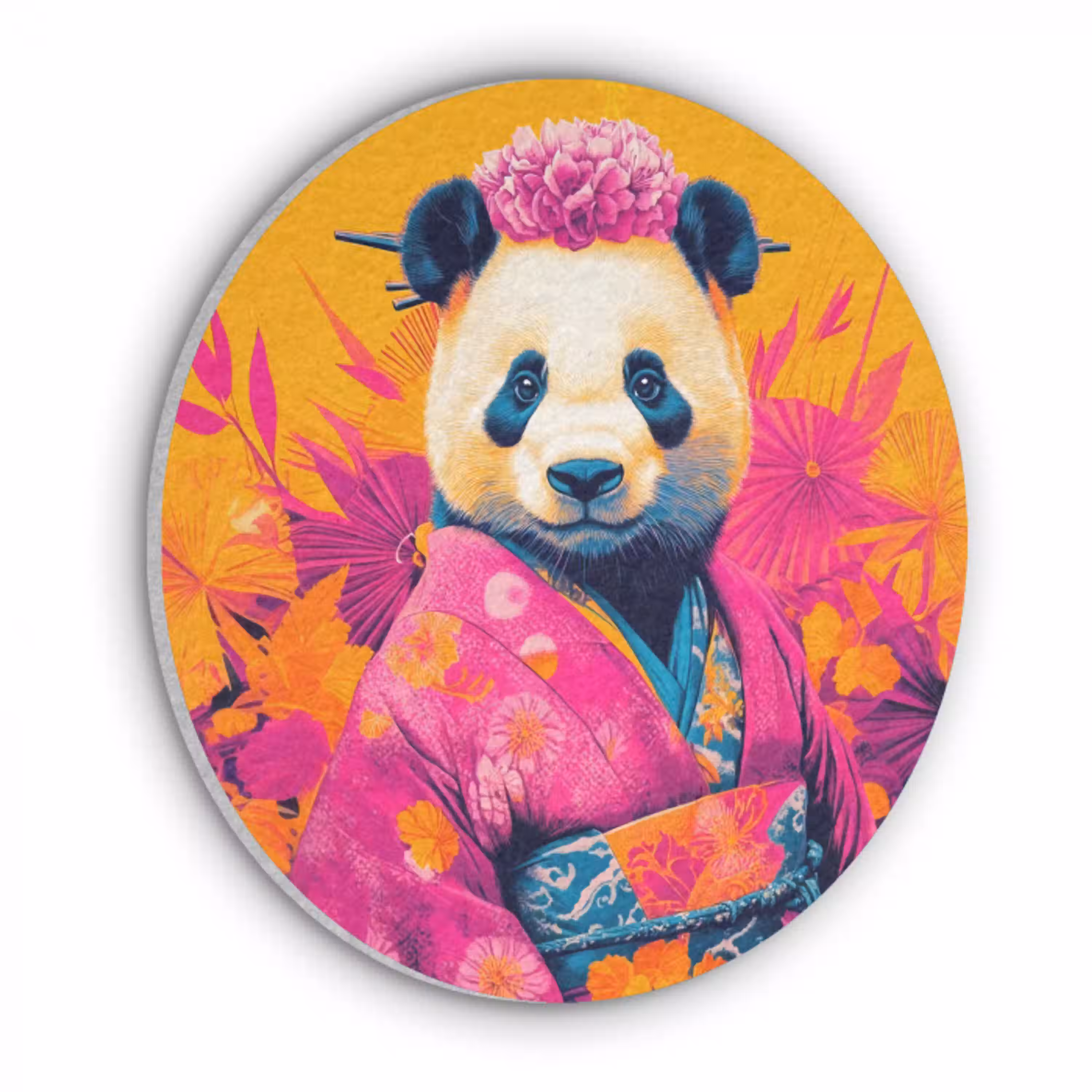 Kimono - Roze - Panda - Bloemenkroon Akoestische PET Vilt - Rond klein -3d