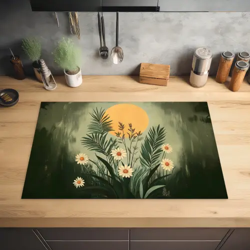 Bloemen - Bladeren - Zon - Groen Inductie beschermer vinyl 3mm klein -sfeer5
