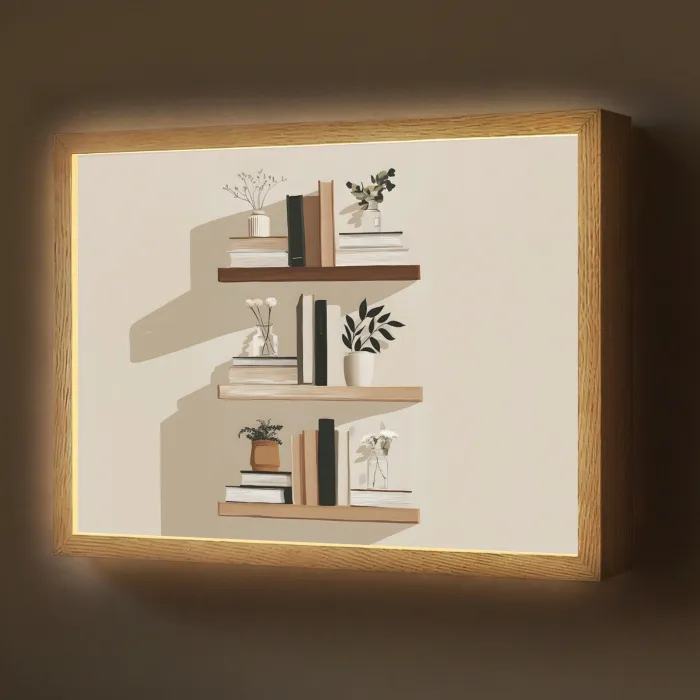 Plankjes - Boeken - Vaasjes - Planten Light Box met batterij (Wandlamp) middel -z3d_website