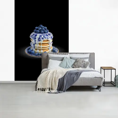 Pannenkoeken - Blauwe Bessen - Bord fotobehang vinyl groot -slaapkamer