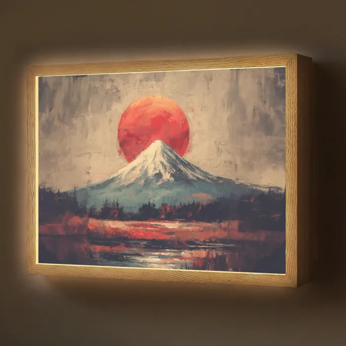 Bergtop - Sneeuw - Zon Light Box met batterij (Wandlamp) middel -z3d_website