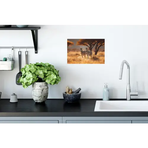 Zebra's - Savannelandschap - Gras Muursticker klein -keuken