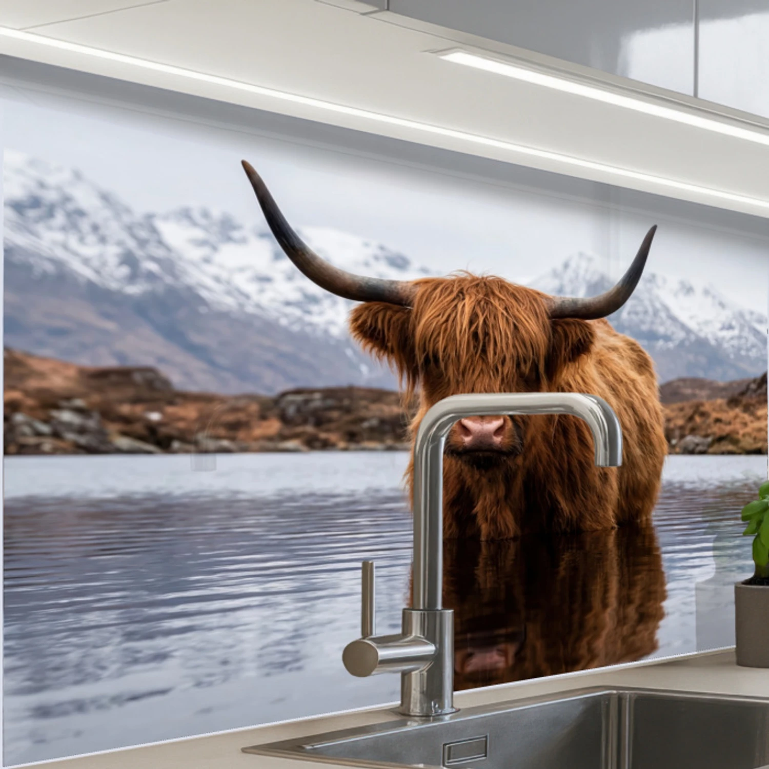 Schotse hooglander - Bruin - Water keuken achterwand 2 middel -zzzz3d_schuin