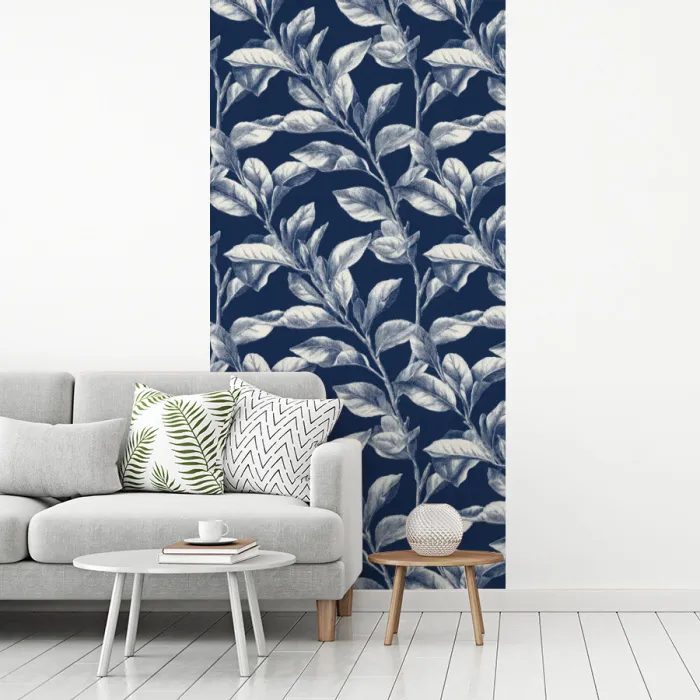 Botanisch - Patroon - Blauw fotobehang vinyl groot 64 -woonkamer