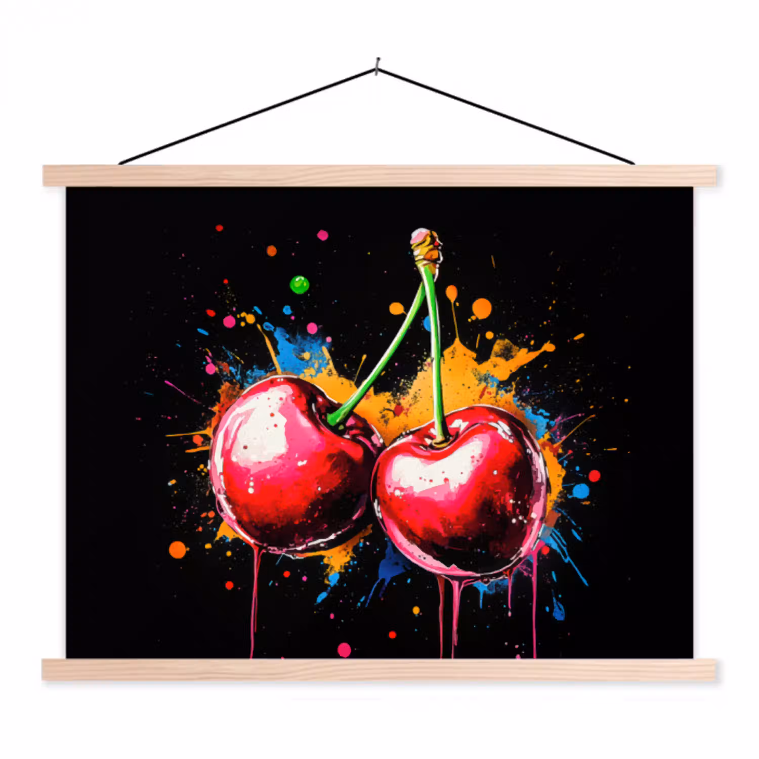 Kersen - Fruit - Graffiti - Verf - Abstract - Modern - Kleurrijk textielposter latten blank klein -3d