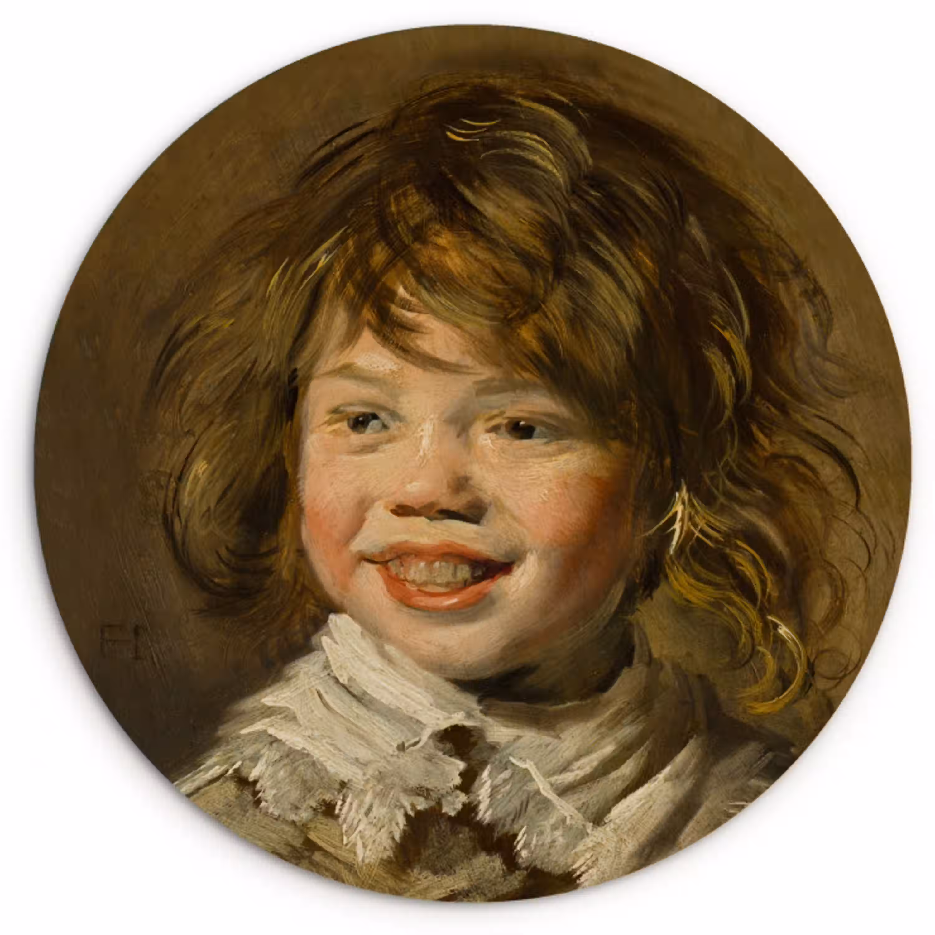 Lachende jongen - Schilderij van Frans Hals Wandcirkel kunststof plaat 5mm dik klein -3d
