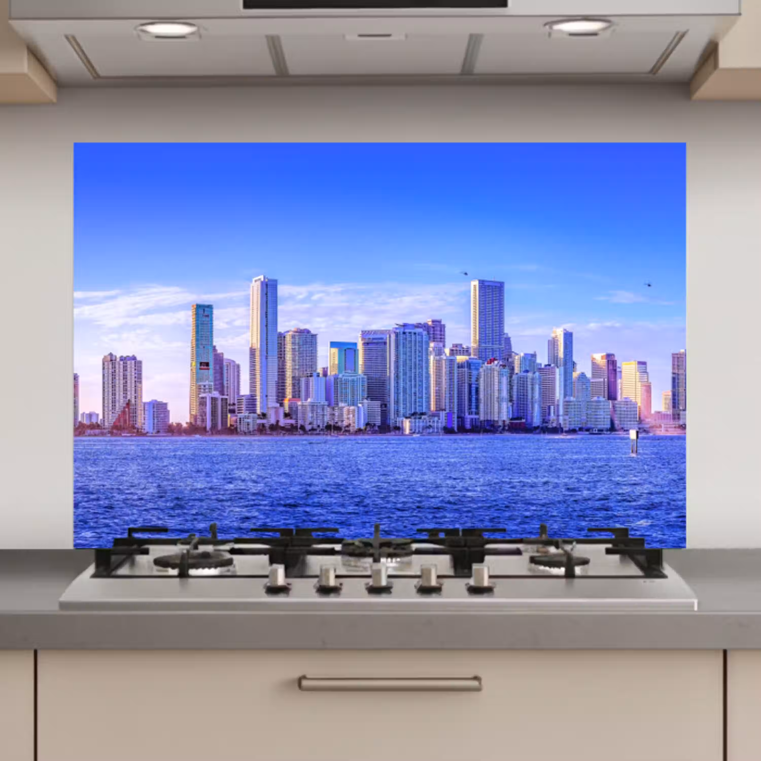Skyline - Blauw - Wolkenkrabbers - Stad keuken achterwand spatscherm klein -3d_website