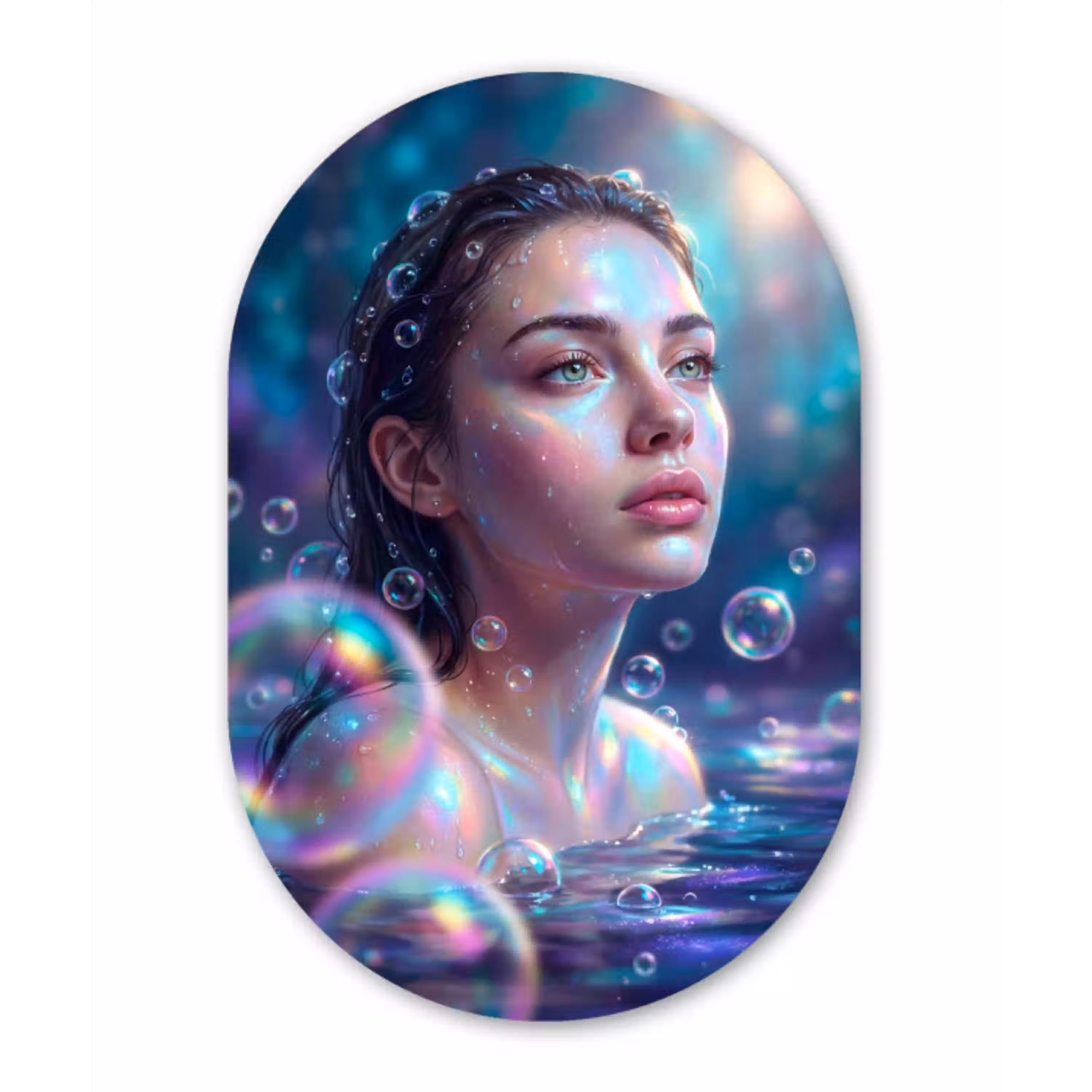 Vrouw - Water - Portret - Kleurrijk - Modern Wandcirkel Ovaal Aluminium middel -3d
