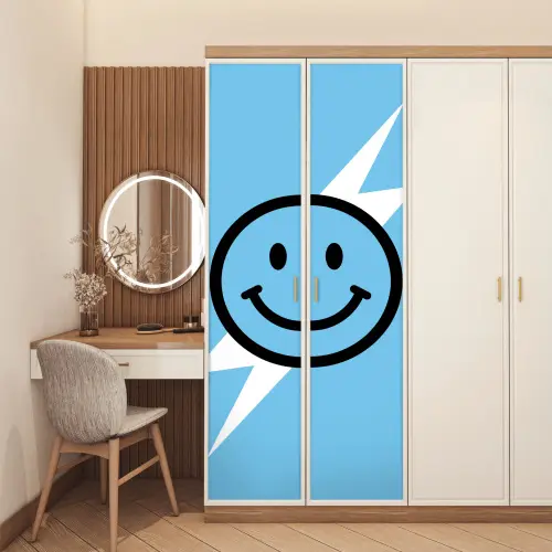 Smiley - Blauw - Bliksem deurposter klein -sfeer3