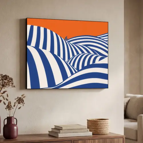 Fietser - Heuvels - Strepen - Blauw Textielframe zwart klein -sfeer3