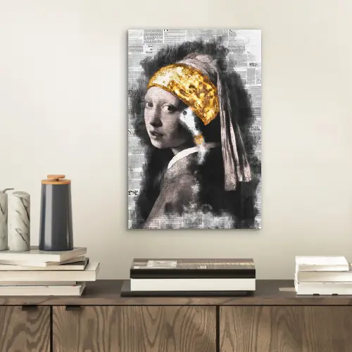 Meisje met de parel - Johannes Vermeer - Krant - Goud aluminium wit klein -sfeer1