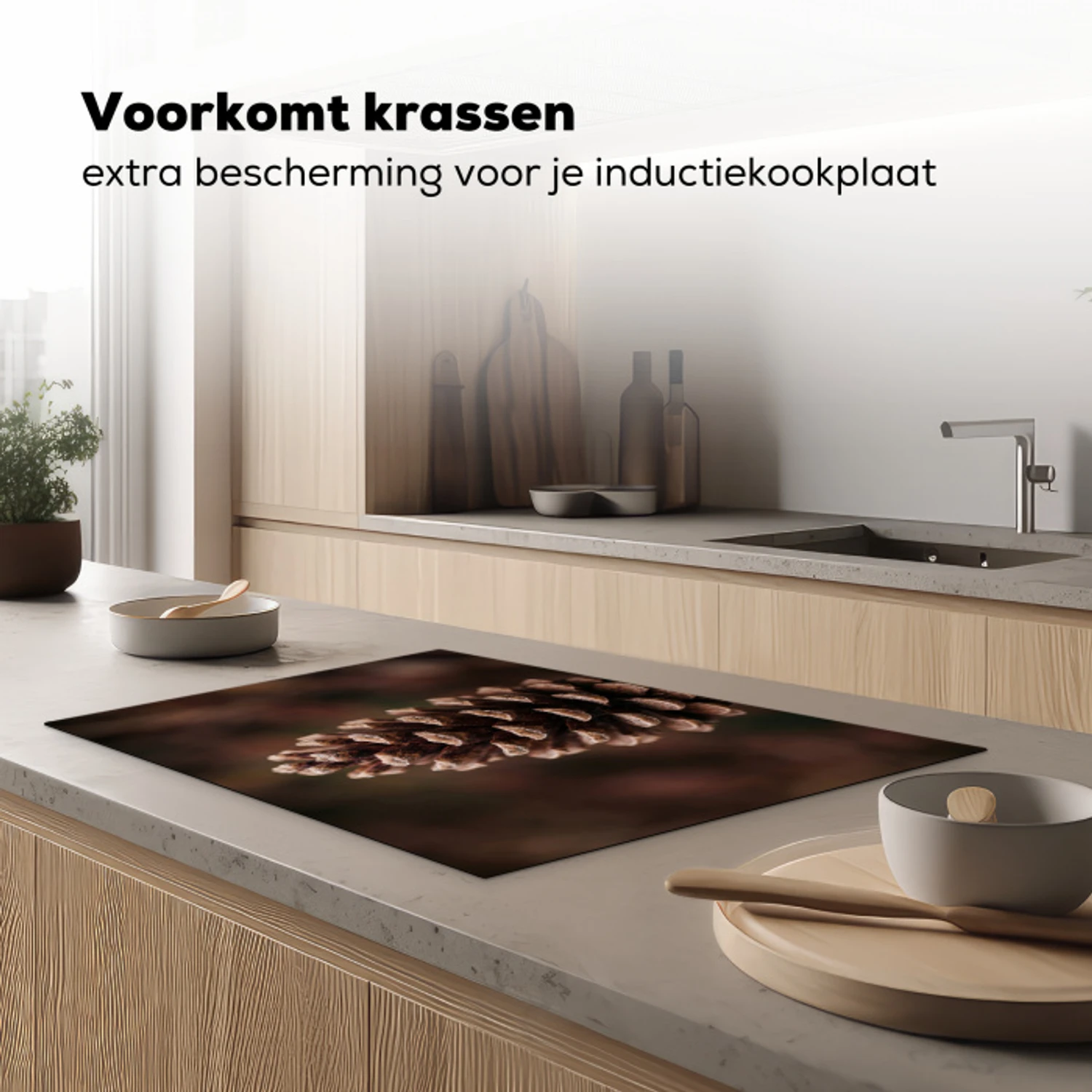 Dennenappel - Bos - Herfst - Bruin - Sfeervol Inductie beschermer vinyl 3mm klein -sfeer1