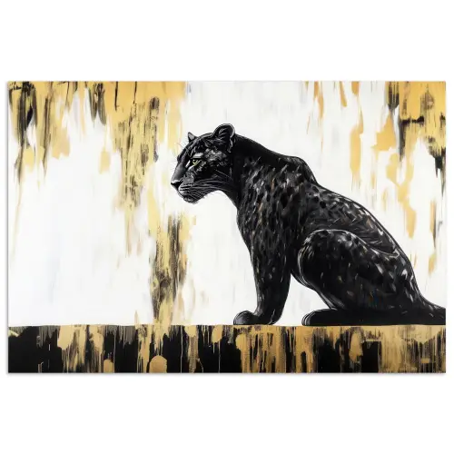 Panter - Zwart - Abstract - Goud poster papier klein -3d