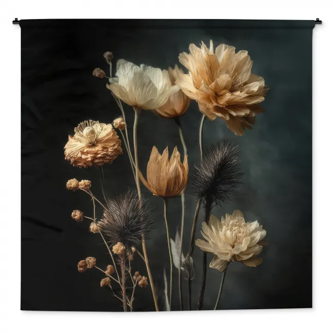 Wandkleed - Boeket - Bloemen - Licht - Zwart