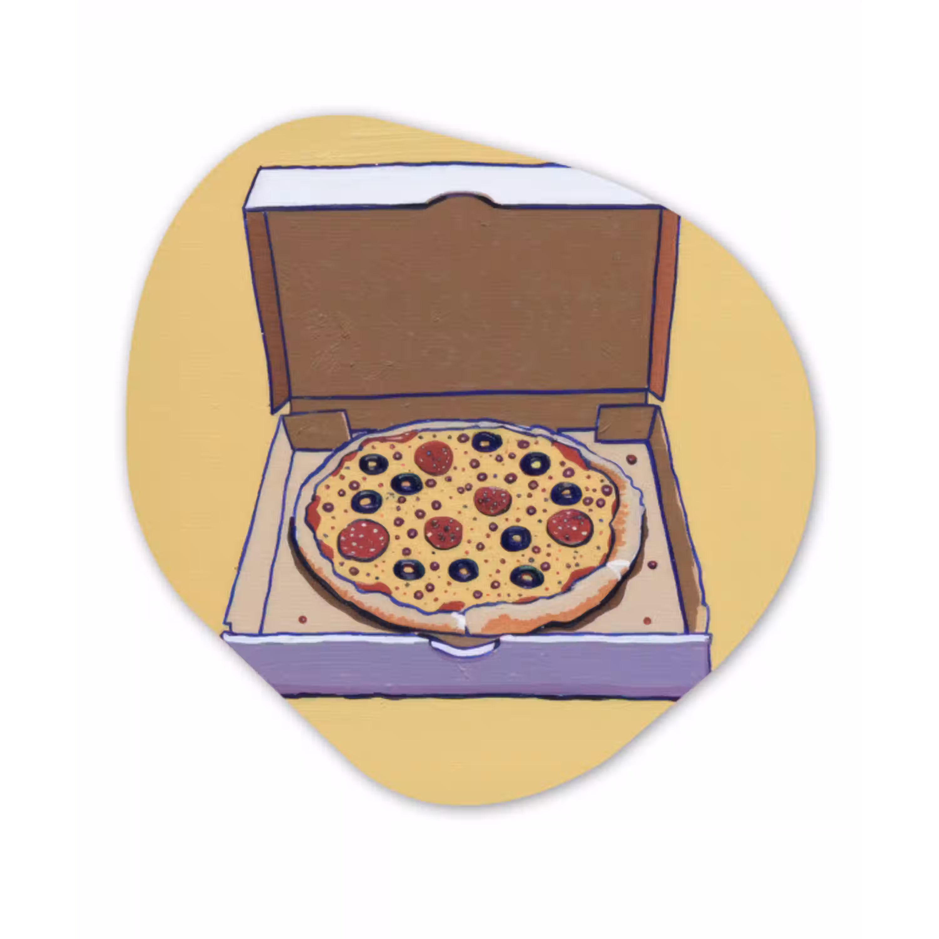 Pizza - Doos - Salami - Illustratie Wandcirkel Organisch Aluminium middel -3d