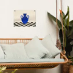 Vaas - Blauw - Geblokt - Modern tuinposter los doek klein -sfeer7