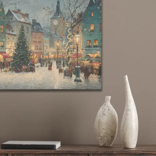 Kerstsfeer - Stadsplein - Kleurrijk PET vilt klein -sfeer6_closeup