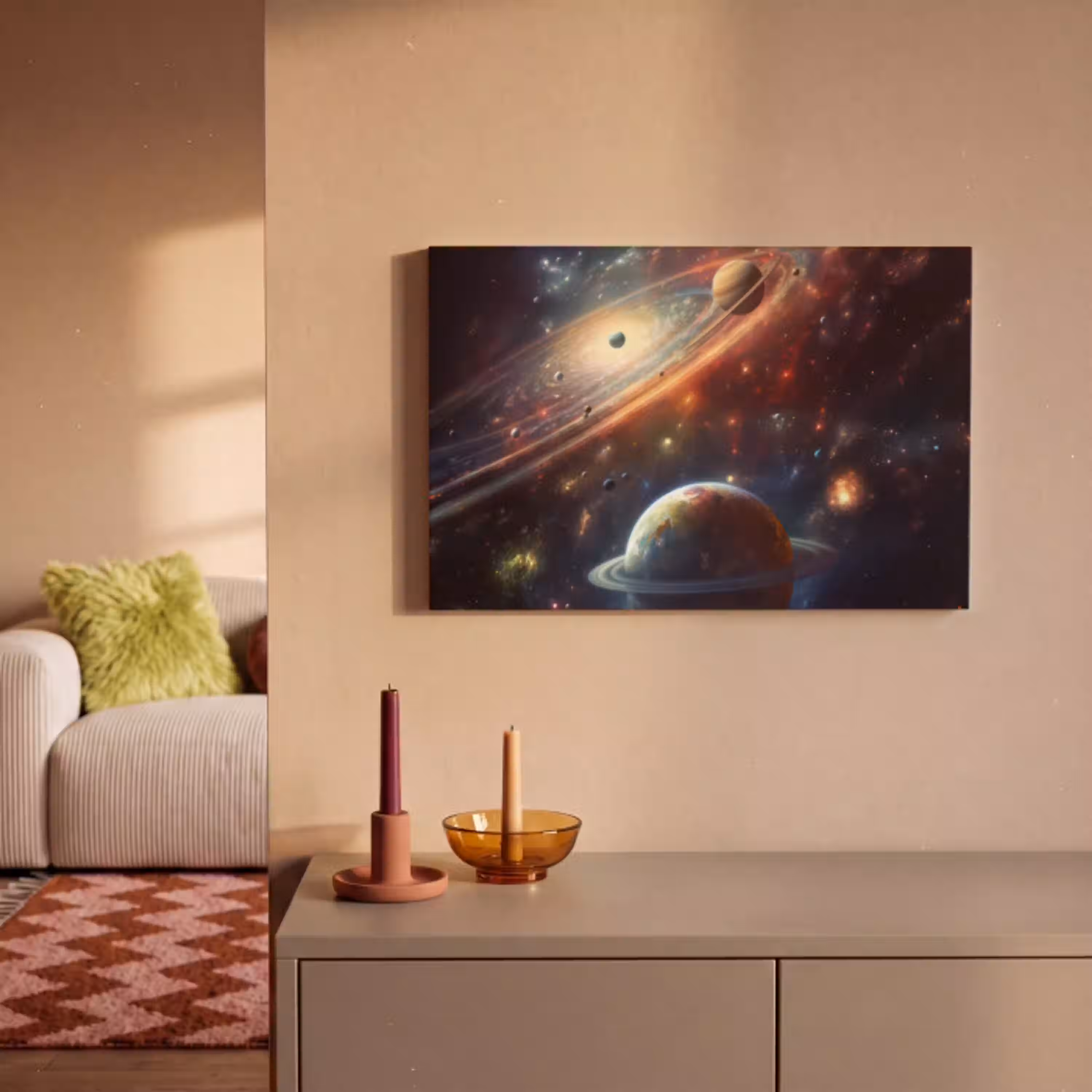 Ruimte - Planeten - Neon - Sterren canvas 2cm klein -sfeer1