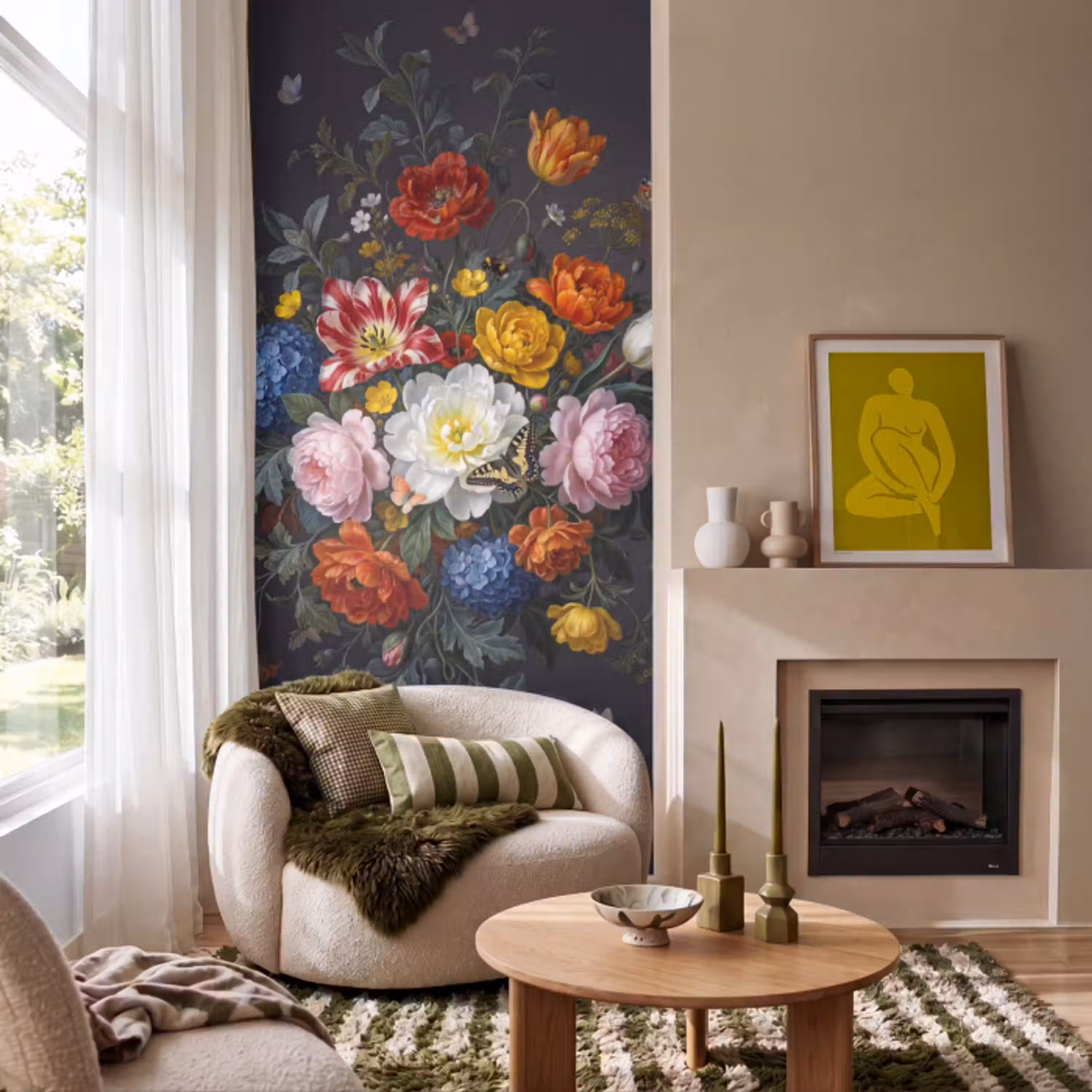 Bloemen - Boeket - Klassiek - Kleurrijk - Natuur Behang Vlies klein -sfeer2