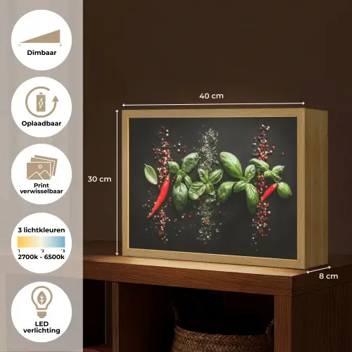 Chilipepers - Basilicum - Blaadjes - Rood Light Box met batterij (Wandlamp) middel -USP_websiteoverzichtNL