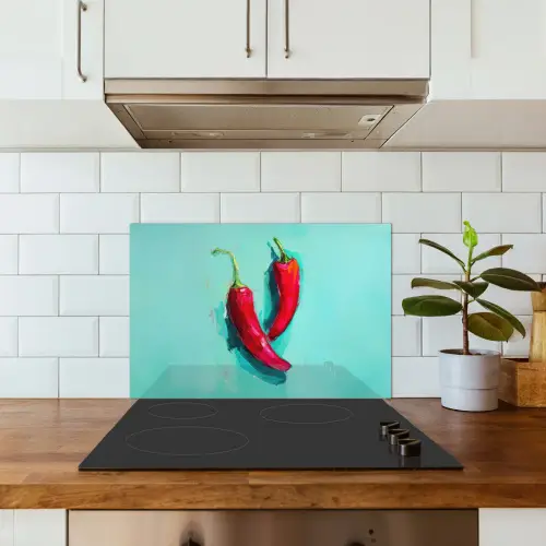 Chilipepers - Geverfd - Rood keuken achterwand spatscherm klein -sfeer2