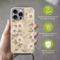Bloemen - Patroon - Beige Hoesje iPhone 16 Pro Max met koord klein -sfeer2_DE