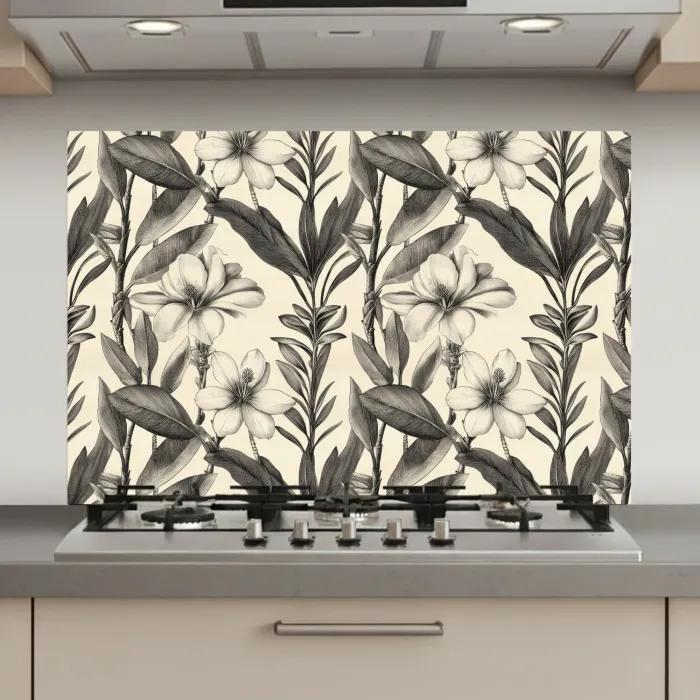 Klassiek - Botanisch - Zwart - Beige keuken achterwand spatscherm klein 900 -3d_website