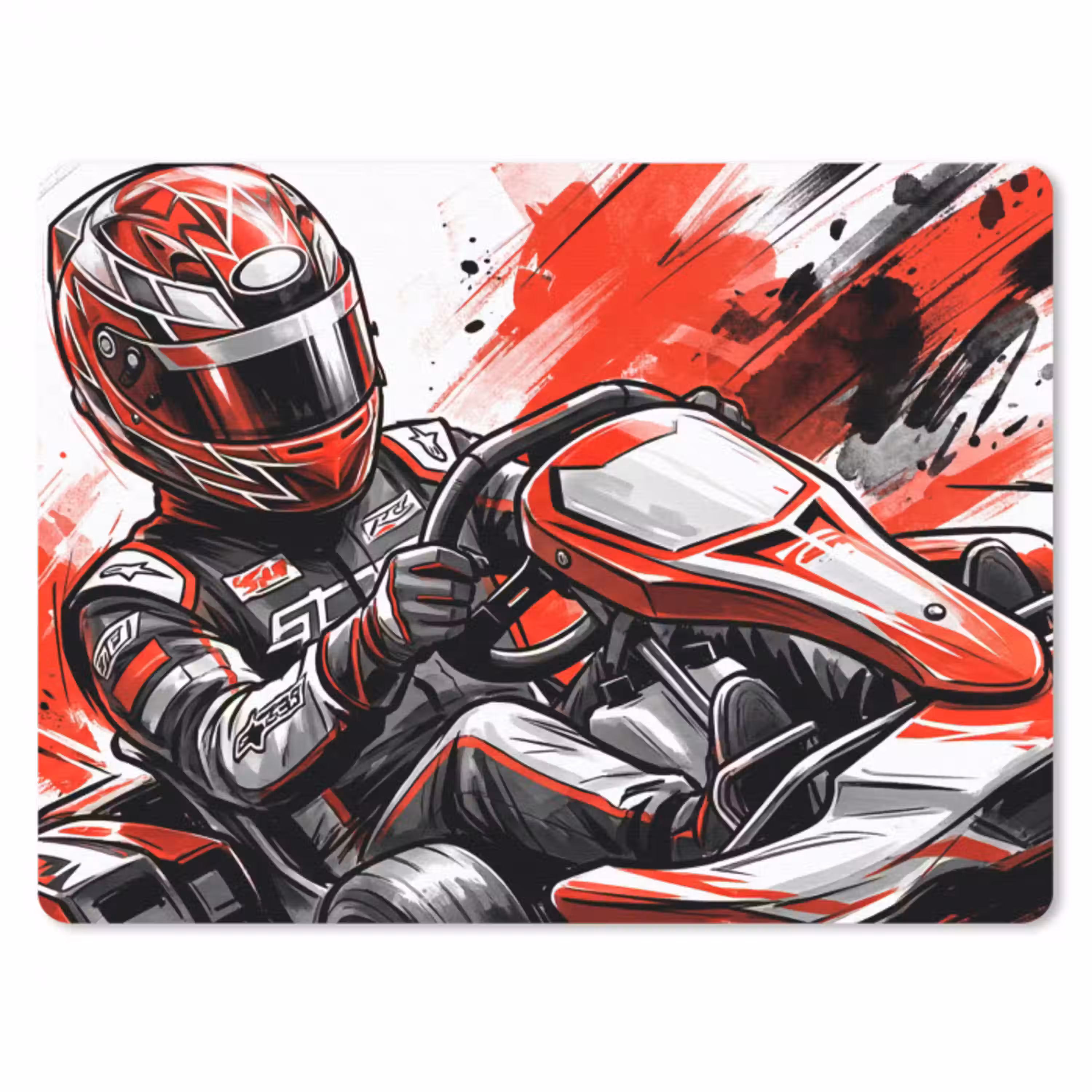 Kart - Coureur - Snelheid - Rood muismat rubber klein -3d
