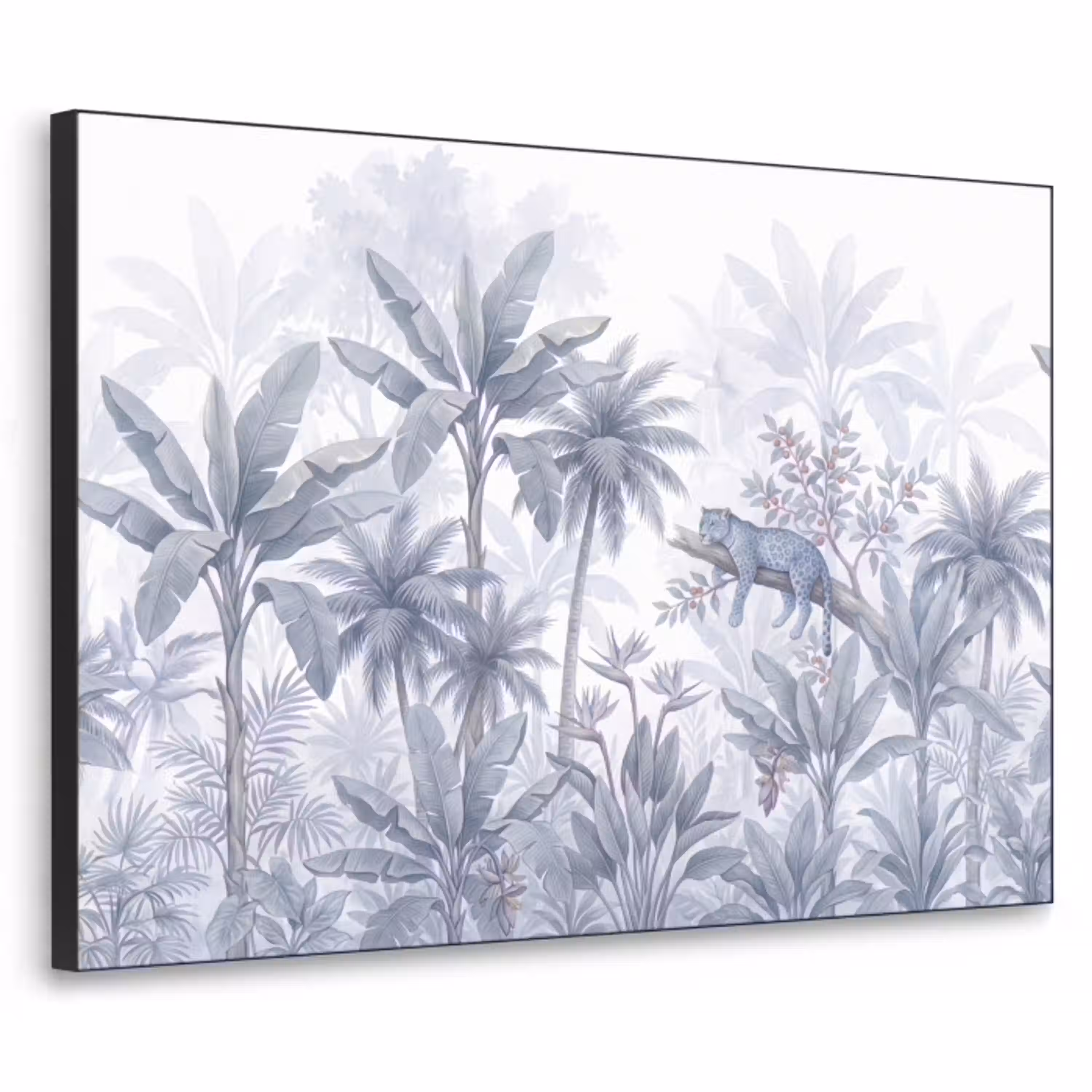 Kat - Tropisch bos - Modern - Grijs Textielframe zwart klein -3d