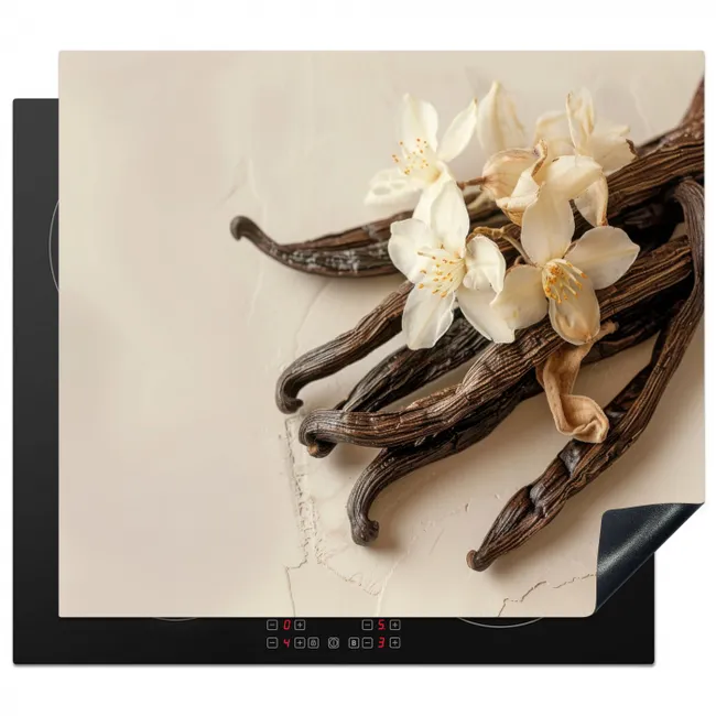 Vanille - Bloemen - Beige Inductie beschermer vinyl 3mm middel -3d