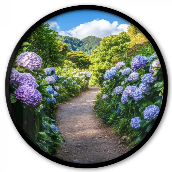 Hortsensia - Pad - Bloemen Fotolijst rond zonder passe partout klein -3d