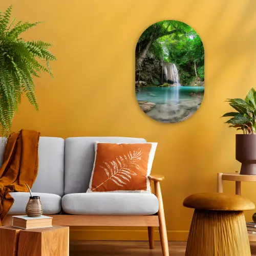 Jungle - Waterval - Planten - Water - Natuur Wandcirkel Ovaal Forex klein -sfeer4