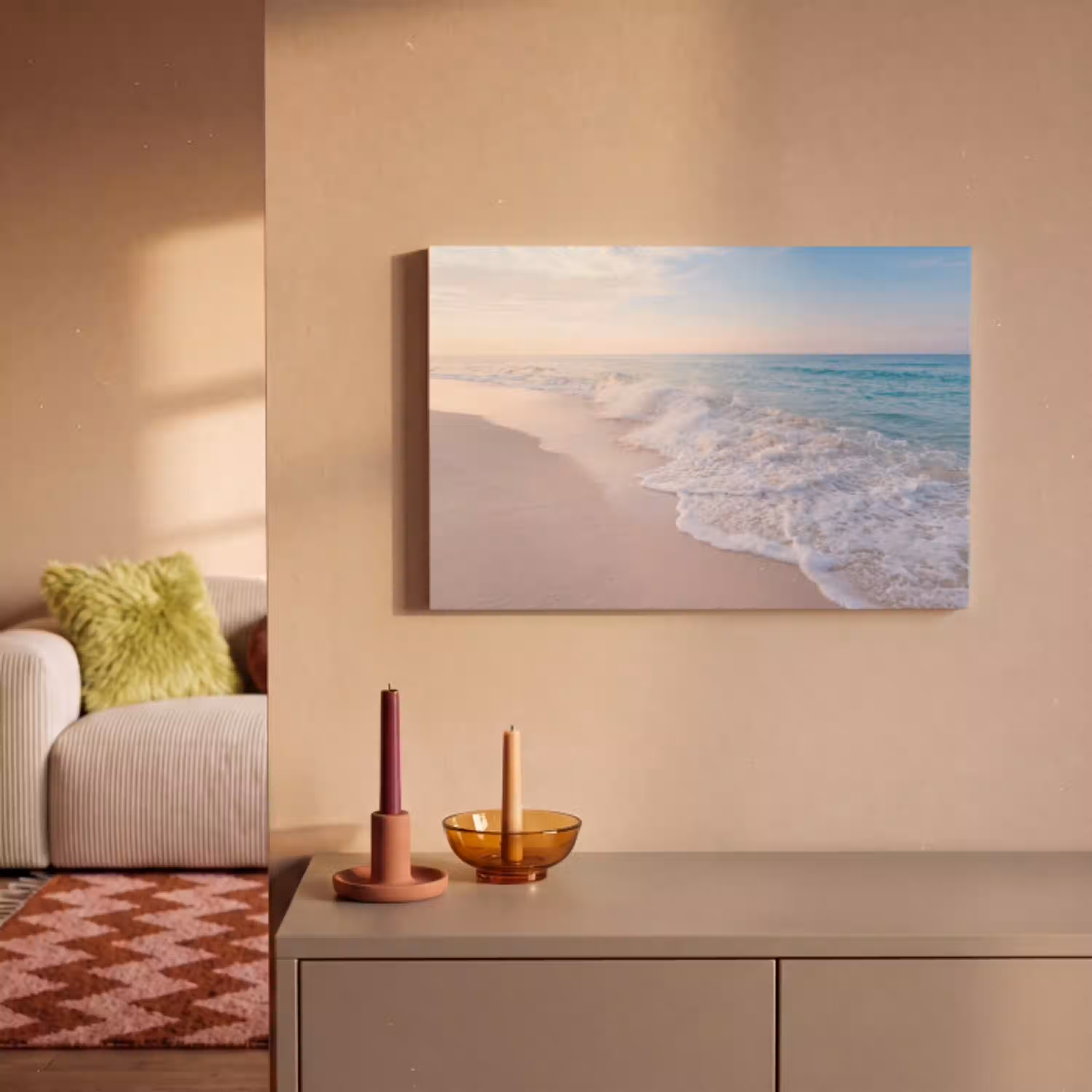 Zee - Golven - Strand - Natuur - Wit canvas 2cm klein -sfeer1