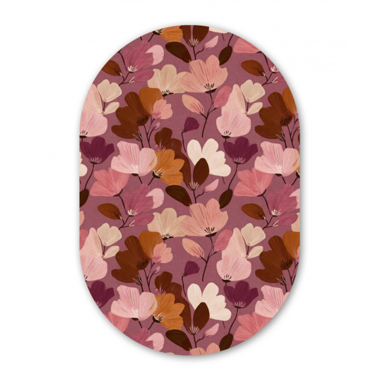 Bloem - Patroon - Roze Wandcirkel Ovaal Aluminium middel 839 -3d