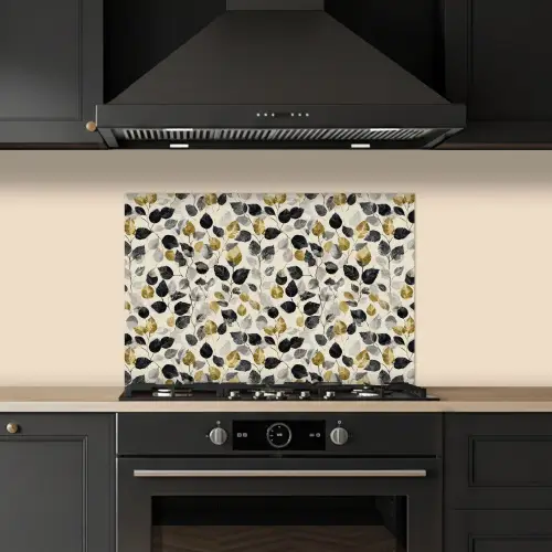 Botanisch - Goud - Zwart keuken achterwand spatscherm klein 900 -sfeer1