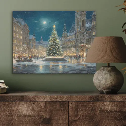 Kerstnacht - Stadsplein - Meerkleurig PET vilt klein -sfeer2