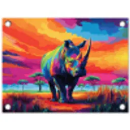 Neushoorn - Zonsondergang - Savanna - Kleurrijk tuinposter los doek klein -3d