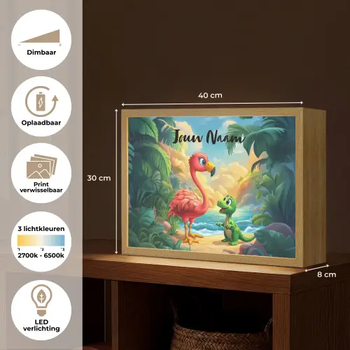 Flamingo - Dinosaurus - Strand - Kleurrijk Light Box met batterij (Wandlamp kind) middel -USP_websiteoverzichtNL