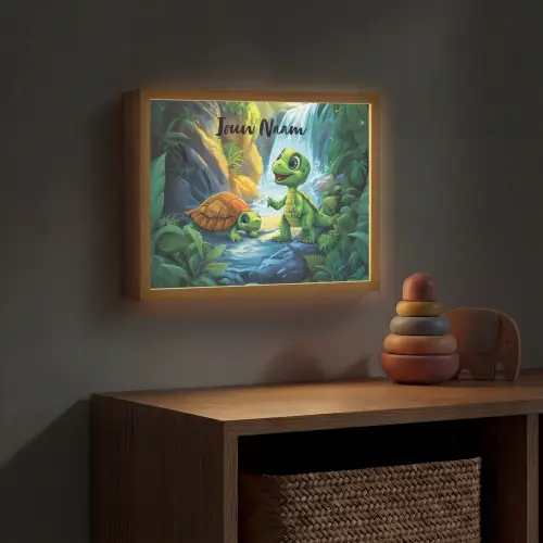 Schildpad - Dino - Jungle - Waterval Light Box met batterij (Wandlamp kind) middel -sfeer5_kind