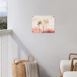 Palmbomen - Heuvels - Minimalistisch - Zachtroze tuinposter los doek klein -sfeer8