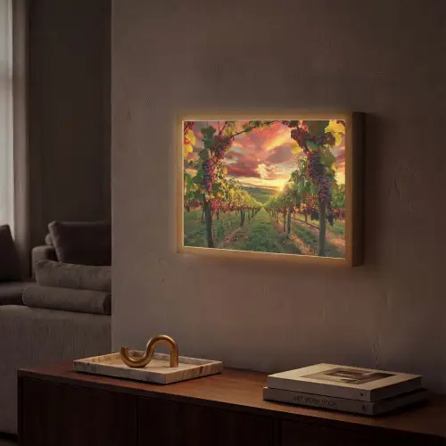 Wijngaard - Druiven - Zonsondergang Light Box met batterij (Wandlamp) middel -sfeer1
