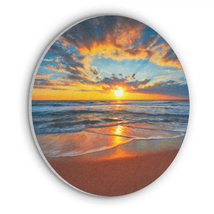 Zee - Zonsondergang - Strand - Wolken - Oranje Akoestische PET Vilt - Rond klein -3d