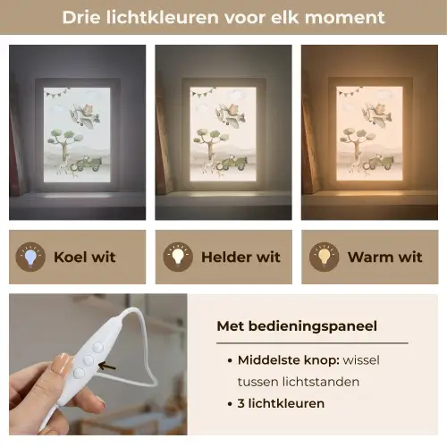 Wilde dieren - Safari - Pastel kleuren - Watercolor - Vliegtuig Light Box met kabel klein -USP_lichtkleurNL