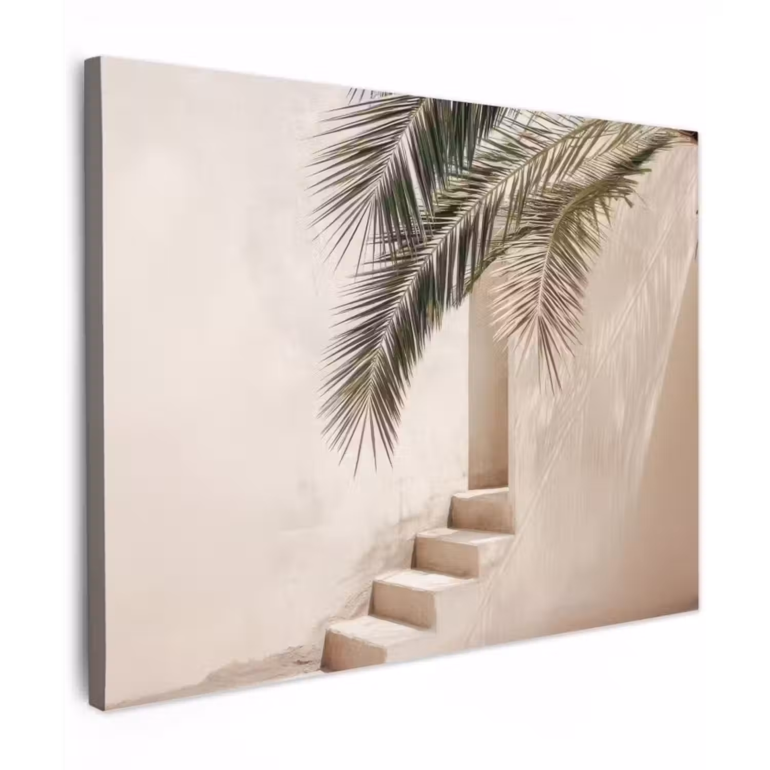 Canvas schilderij - Palmboom - Schaduw - Trap - Beige