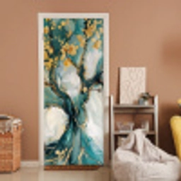 Boom - Modern - Verflook - Turquoise - Goud deurposter klein -sfeer1