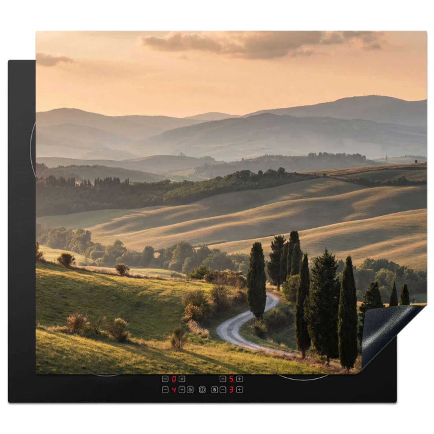 Toscaans - Landschap - Heuvels Inductie beschermer vinyl 3mm middel -3d