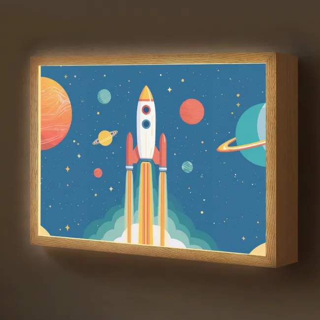 Lightbox - Wandlamp kinderkamer - Raket - Planeten - Ruimte